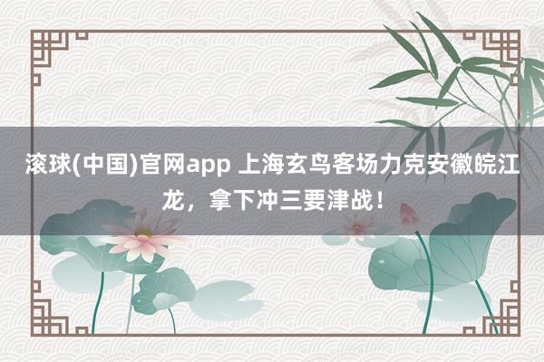 滚球(中国)官网app 上海玄鸟客场力克安徽皖江龙，拿下冲三要津战！