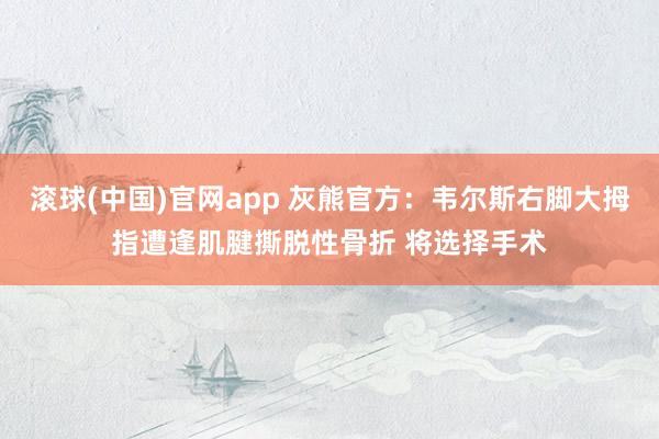 滚球(中国)官网app 灰熊官方：韦尔斯右脚大拇指遭逢肌腱撕脱性骨折 将选择手术