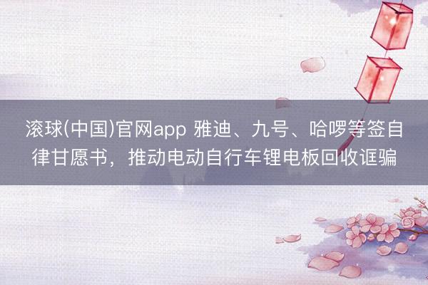 滚球(中国)官网app 雅迪、九号、哈啰等签自律甘愿书，推动电动自行车锂电板回收诓骗