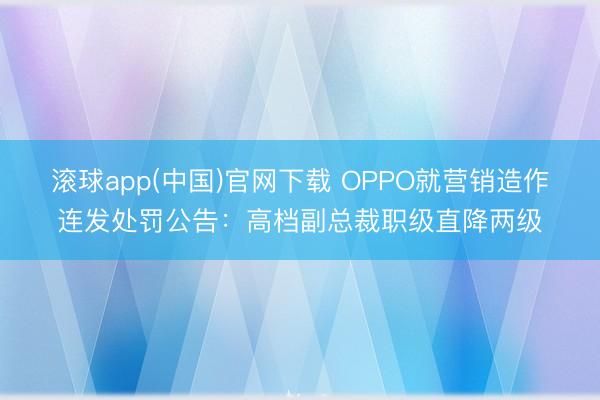 滚球app(中国)官网下载 OPPO就营销造作连发处罚公告：高档副总裁职级直降两级
