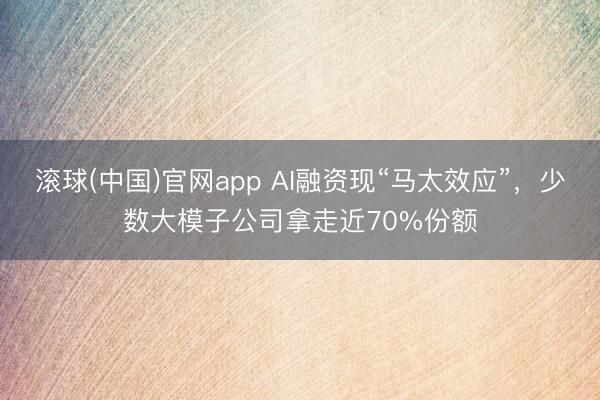 滚球(中国)官网app AI融资现“马太效应”，少数大模子公司拿走近70%份额